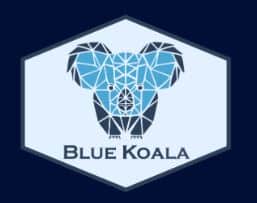 meinkarrierestart.at Geometrische Darstellung eines blauen Koalagesichts in einem Sechseck mit dem Text „Blue Koala“ darunter.
