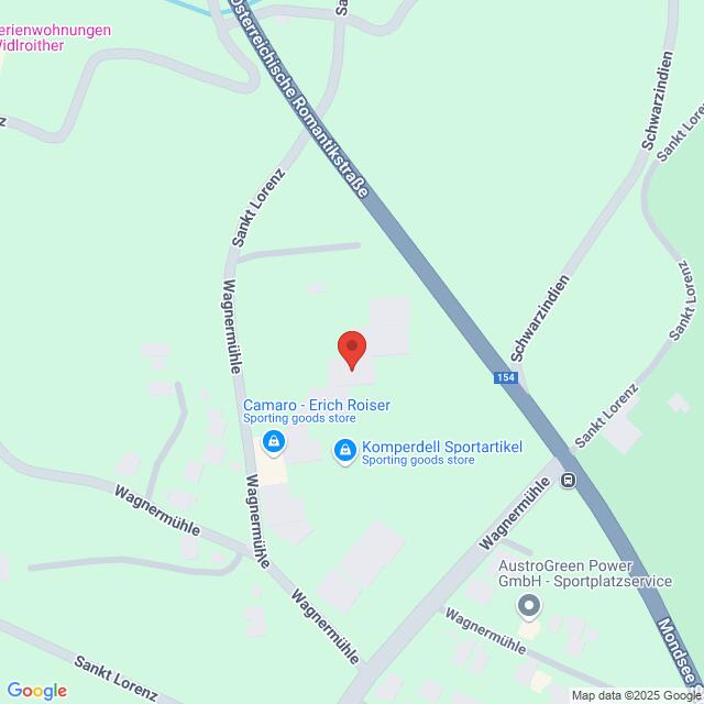 meinkarrierestart.at Eine Karte mit der Lage der Sportartikelgeschäfte Komperdell Sportartikel und Camaro - Erich Roiser in der Nähe der WagnerMühle und Sankt Lorenz, gekreuzt durch die Römerstraße.