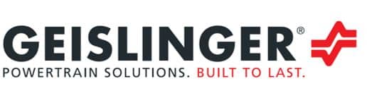 meinkarrierestart.at Geislinger-Logo mit dem Slogan „Powertrain Solutions. Built to Last.“ und einem roten geometrischen Symbol auf der rechten Seite.