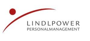 meinkarrierestart.at LINDLPOWER Personalmanagement-Logo mit rotem Swoosh und Punkt über dem Firmennamen in grauer Schrift auf weißem Hintergrund.
