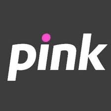 meinkarrierestart.at Das Wort „pink“ in weißen Kleinbuchstaben auf dunklem Hintergrund, wobei der Punkt über dem „i“ rosa ist.