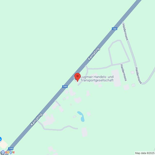 meinkarrierestart.at Karte mit dem Standort der Lugmair Handels- und Transportgesellschaft entlang der Kersaltingstraße in der Nähe von Hadermoos, mit der Bezeichnung der Route 144.