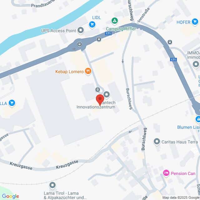 meinkarrierestart.at Eine Karte, die den Standort eines Innovationszentrum-Gebäudes am Burschweg in der Nähe von Straßen, Geschäften und Sehenswürdigkeiten in der Umgebung zeigt.