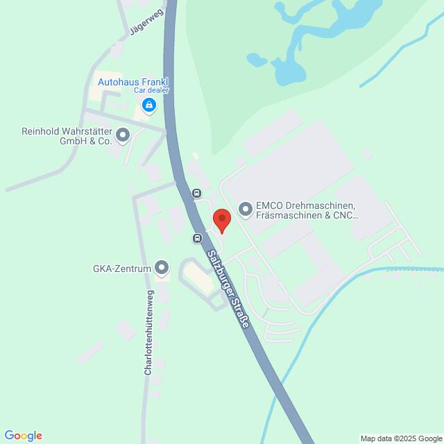 meinkarrierestart.at Karte mit dem Standort von EMCO Drehmaschinen, Fräsmaschinen & CNC an der Salzburger Straße, mit Beschriftung der umliegenden Geschäfte und Straßen.